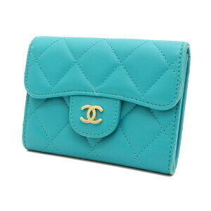 CHANEL Matelasse Coco Mark Card Case Leather Turquoise Green